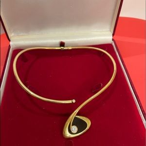 Real yellow gold necklace with agate black stone and little CZ